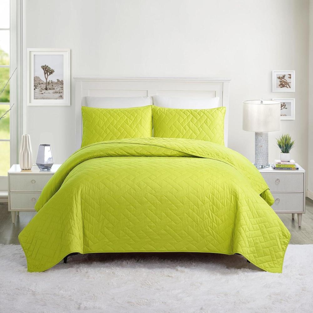 imageTRINA TURK Dream Weaver 100 Cotton Quilted Coverlet Set  Lightweight Breathable All Season Bedding Set King PinkGreen