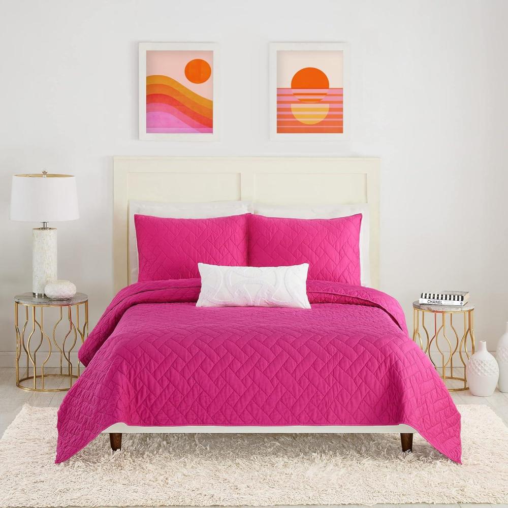imageTRINA TURK Dream Weaver 100 Cotton Quilted Coverlet Set  Lightweight Breathable All Season Bedding Set King PinkPink