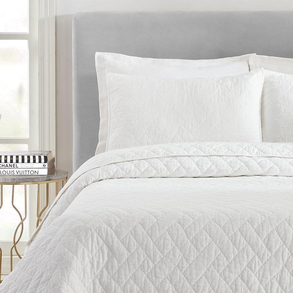 imageTRINA TURK Dream Weaver 100 Cotton Quilted Coverlet Set  Lightweight Breathable All Season Bedding Set King PinkWhite