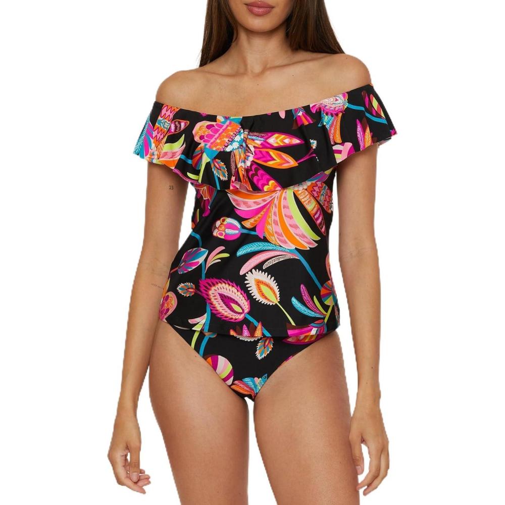 imageTrina Turk Ruffle Tankini Off Shoulder Swimsuit Tops for WomenLuminary Multicolor