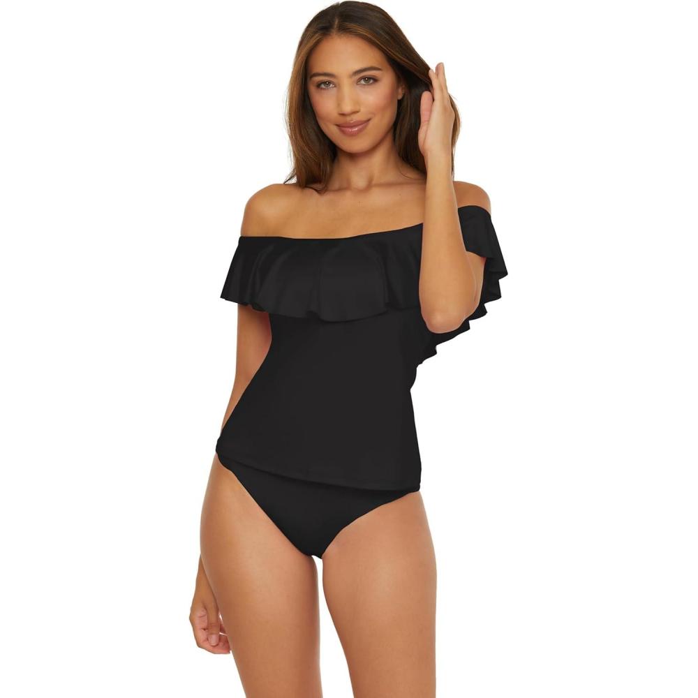 imageTrina Turk Ruffle Tankini Off Shoulder Swimsuit Tops for WomenMonaco Black A