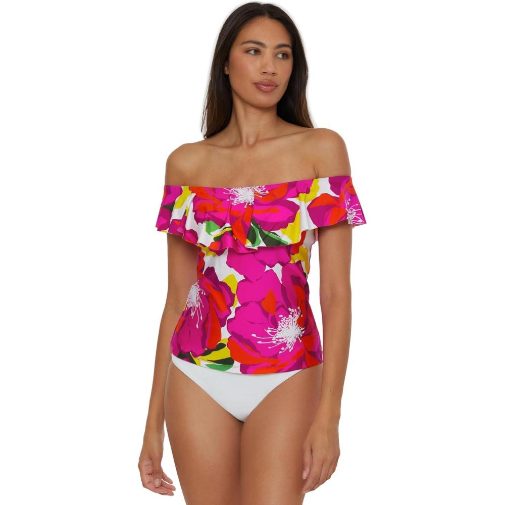 imageTrina Turk Ruffle Tankini Off Shoulder Swimsuit Tops for WomenMonaco Bloom