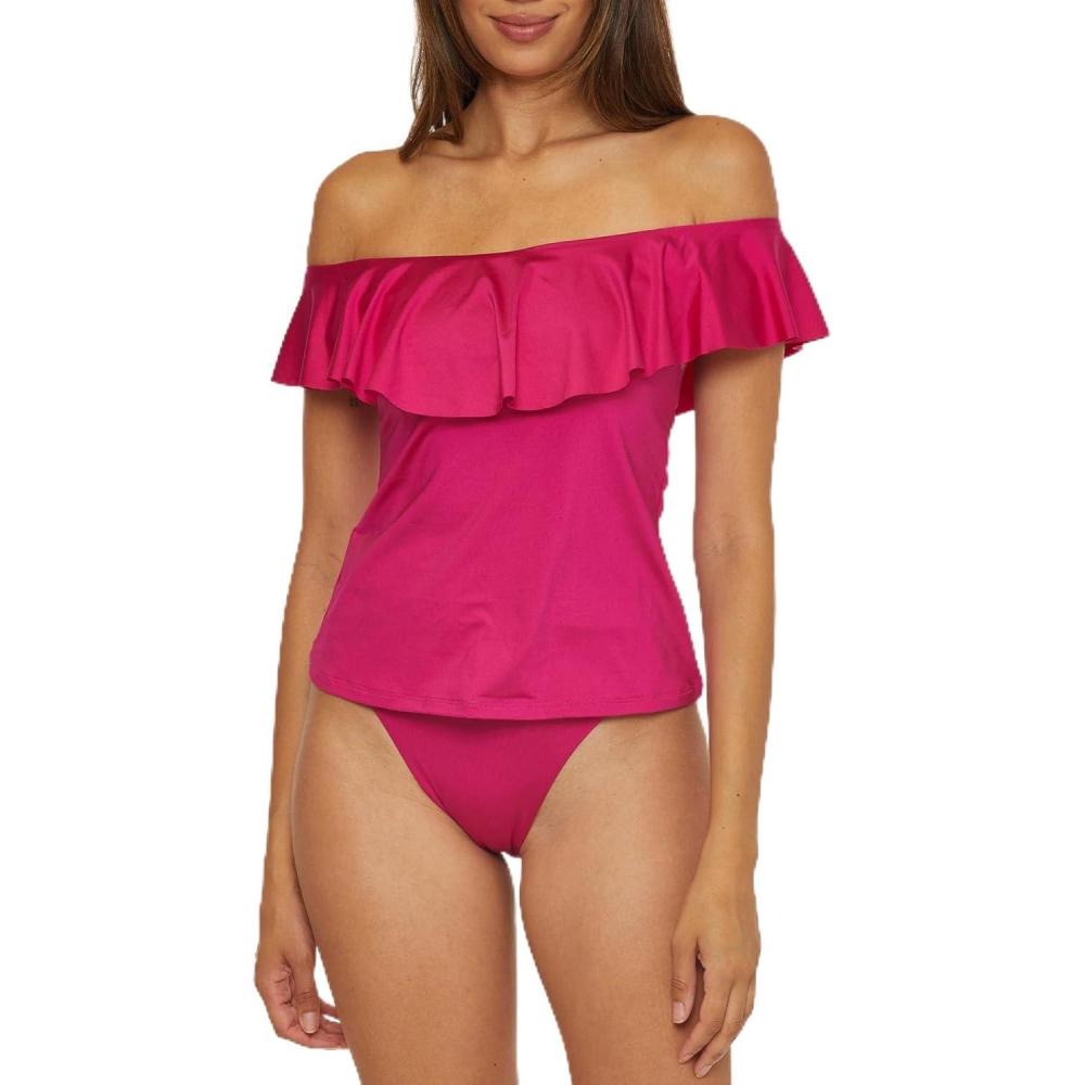 imageTrina Turk Ruffle Tankini Off Shoulder Swimsuit Tops for WomenMonaco Sangria