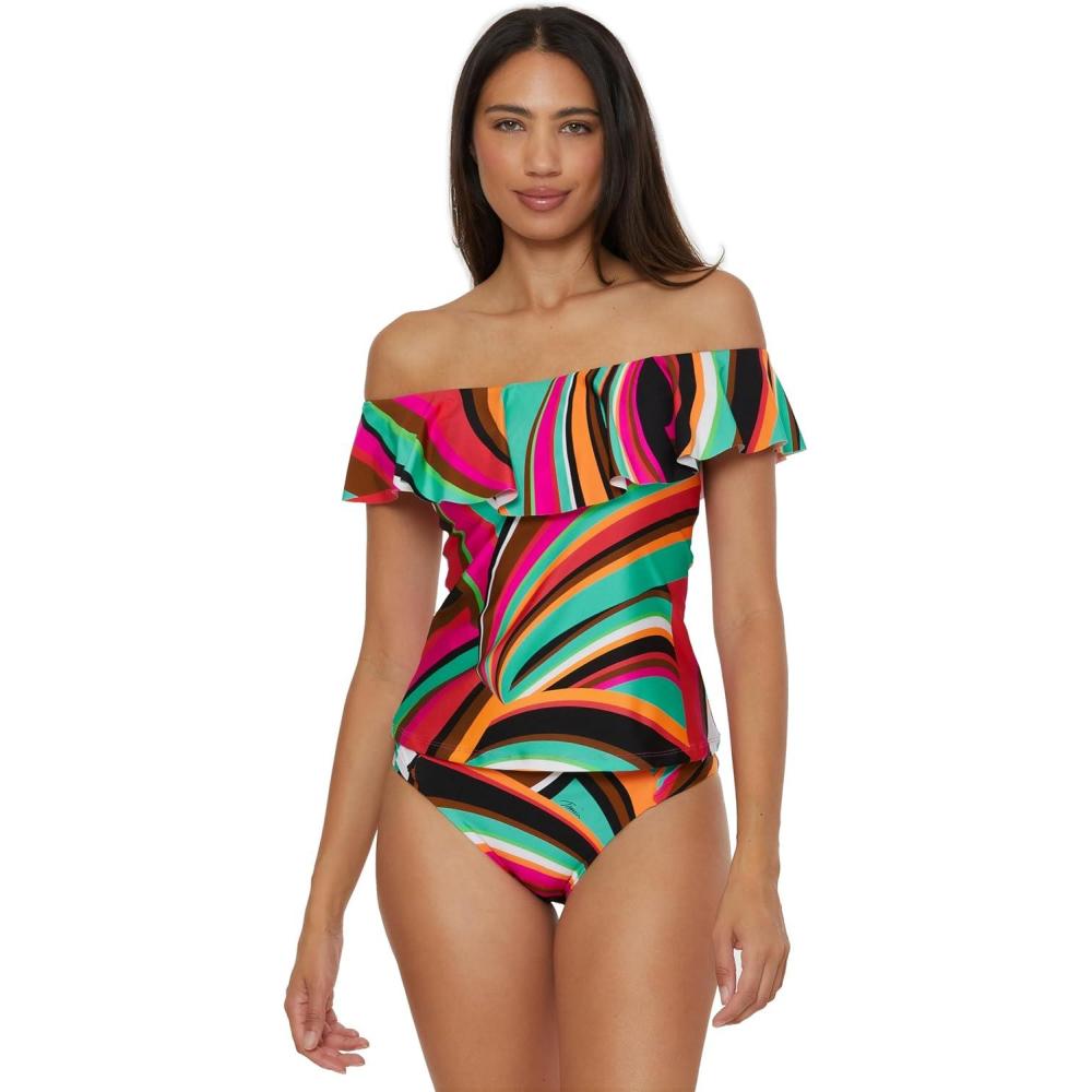 imageTrina Turk Ruffle Tankini Off Shoulder Swimsuit Tops for WomenMonaco Swoop