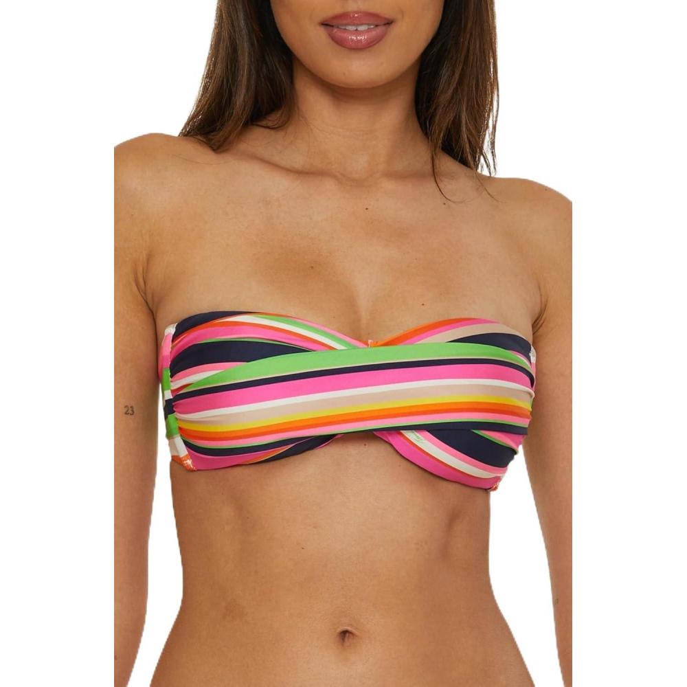 imageTrina Turk Womens Anniversary Stripe Bandeau Bikini Top Adjustable Tie Back Swimwear Separates for WomenMulticolor