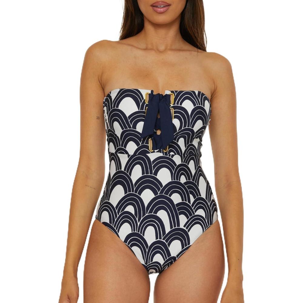 imageTrina Turk Womens Arches Lace Up One Piece Swimsuit Adjustable Bathing SuitsInk