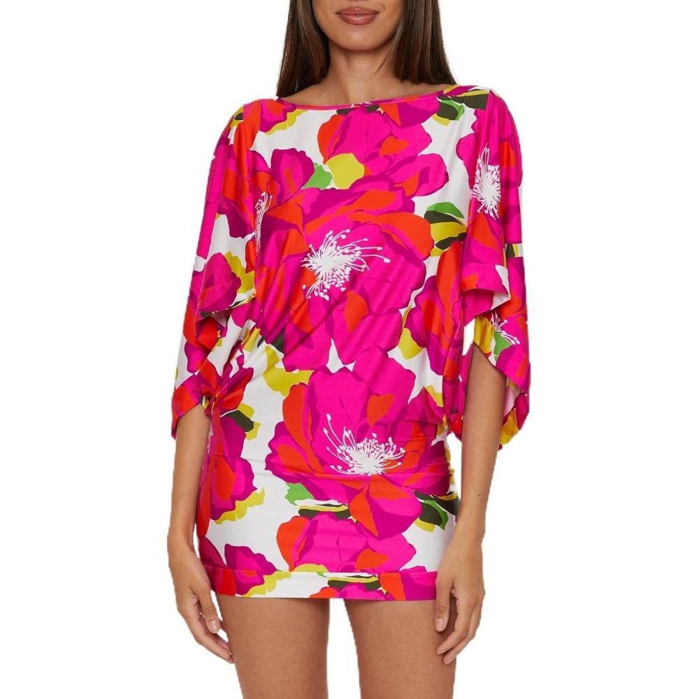 imageTrina Turk Womens Casablanca Tunic Uv Protection Casual Beach Cover Ups for WomenBloom Multicolor