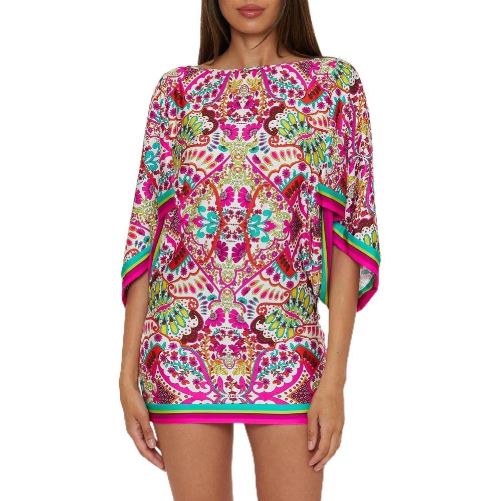 imageTrina Turk Womens Casablanca Tunic Uv Protection Casual Beach Cover Ups for WomenHawaiian Garden Multicolor