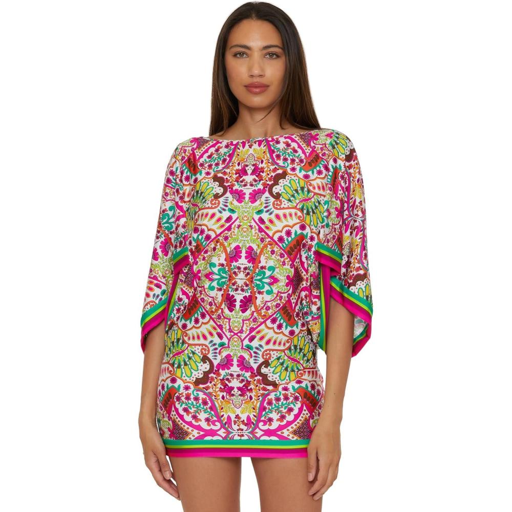 imageTrina Turk Womens Casablanca Tunic Uv Protection Casual Beach Cover Ups for WomenMonaco Hawaiian Garden