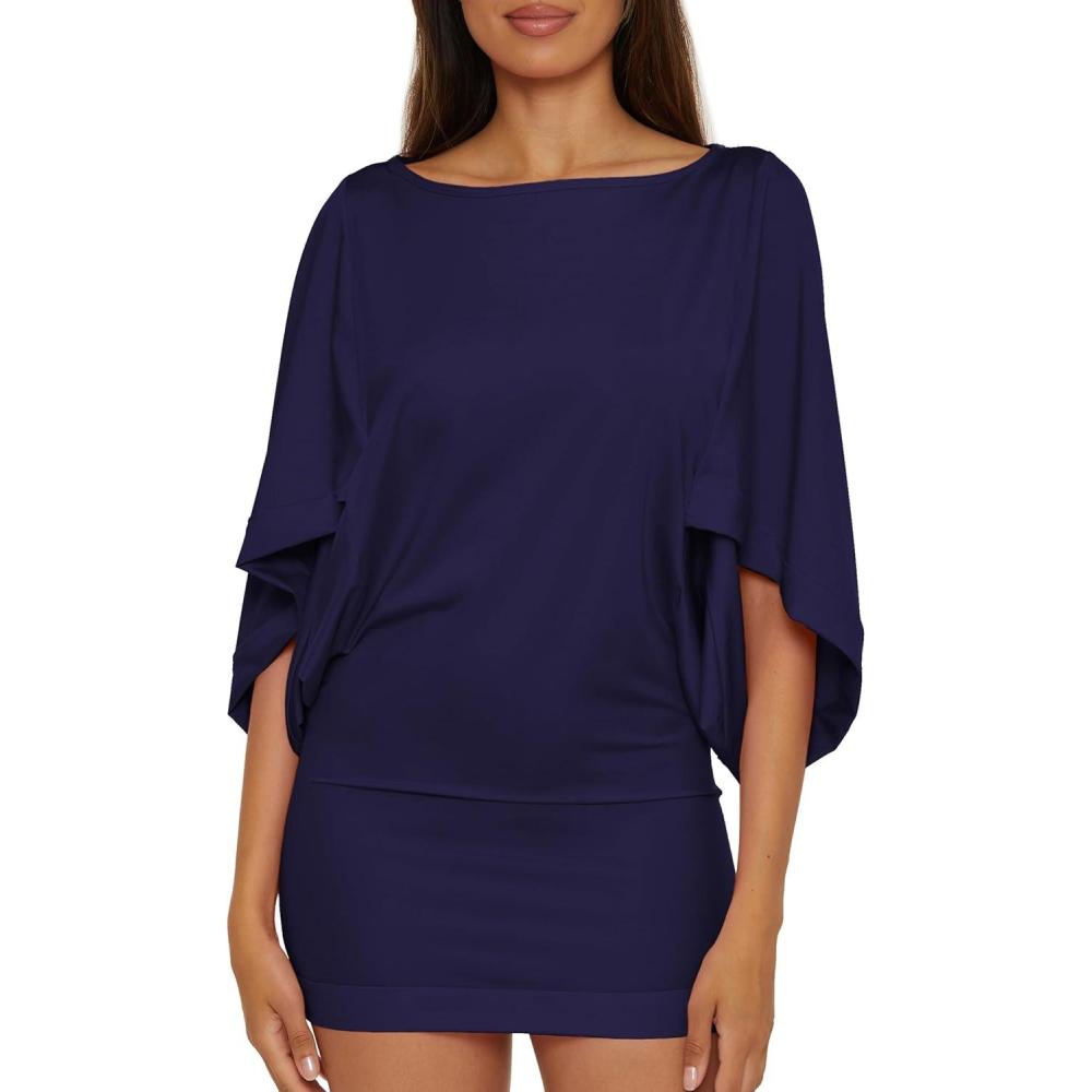 imageTrina Turk Womens Casablanca Tunic Uv Protection Casual Beach Cover Ups for WomenMonaco Ink
