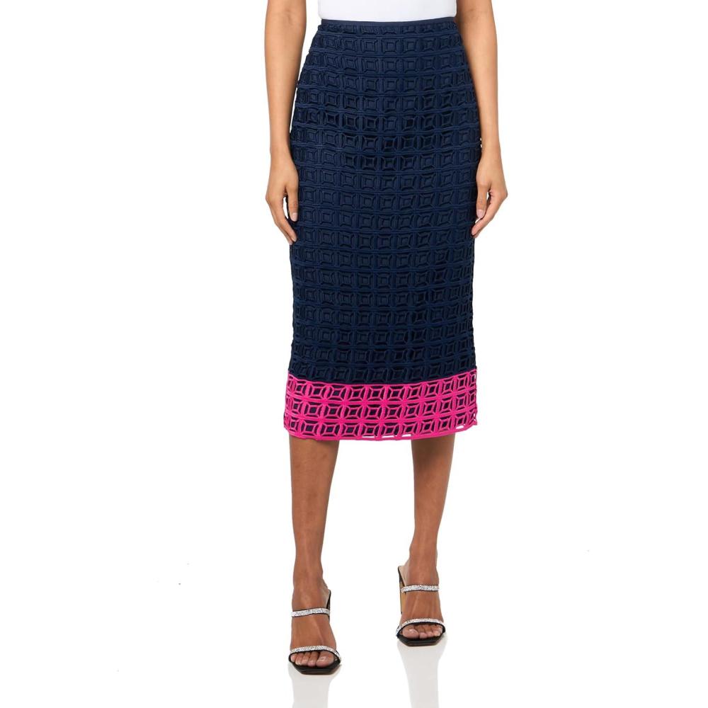 imageTrina Turk Womens Embroidered Pencil SkirtIndigoPetal Pink