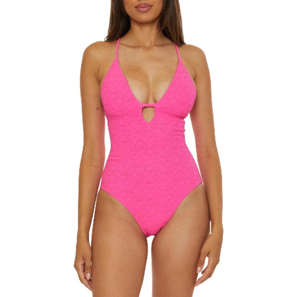 imageTrina Turk Womens Indio Plunge Strappy Maillot One Piece Swimsuit Adjustable Bathing SuitsLove All Pink
