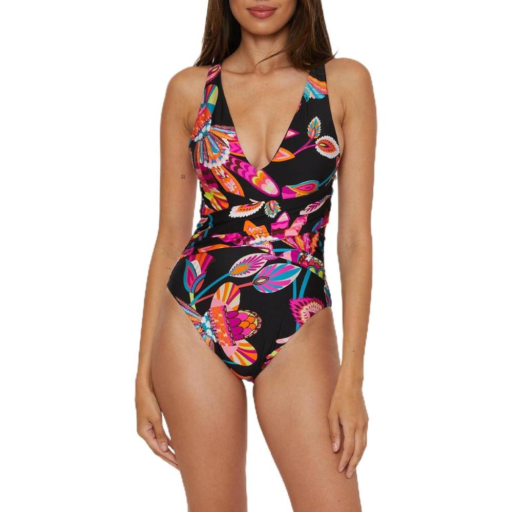 imageTrina Turk Womens Luminary One Piece Swimsuit Floral Print Adjustable Bathing Suits for WomenMulticolor