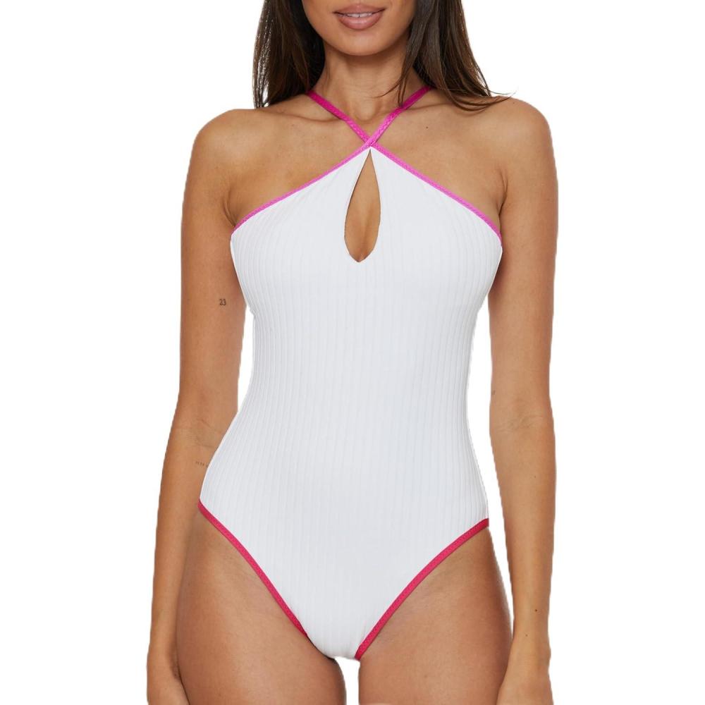 imageTrina Turk Womens Maori High Neck One Piece Swimsuit Adjustable Bathing Suits for WomenWhite