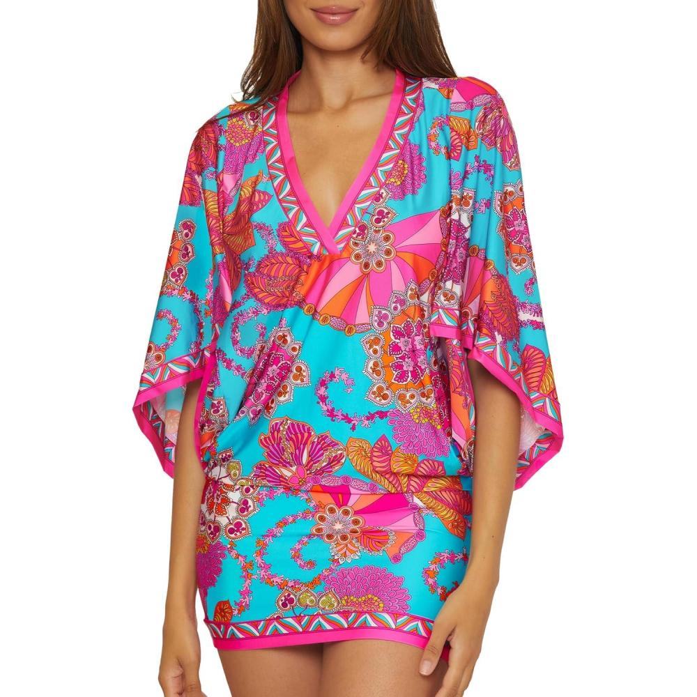 imageTrina Turk Womens Meilani Swim Dress VNeck Casual Floral Print Beach Cover Ups for WomenMulticolor A