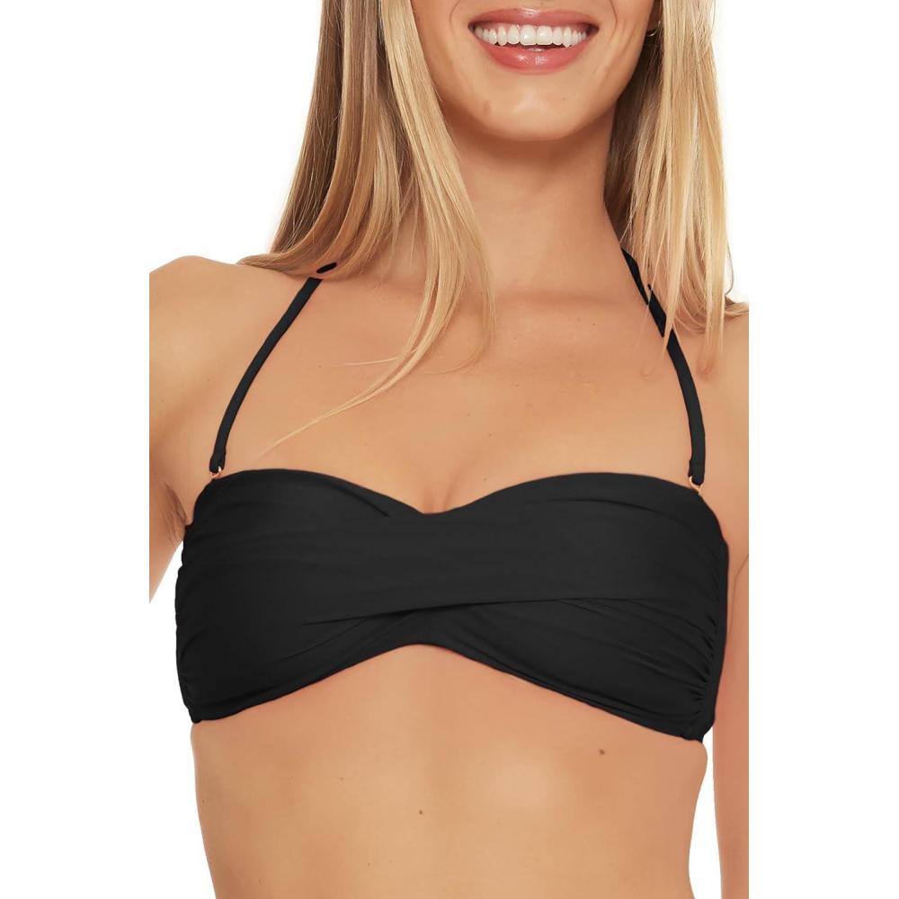imageTrina Turk Womens Monaco Bandeau Bikini Top Adjustable Tie Back Swimwear Separates for WomenBlack