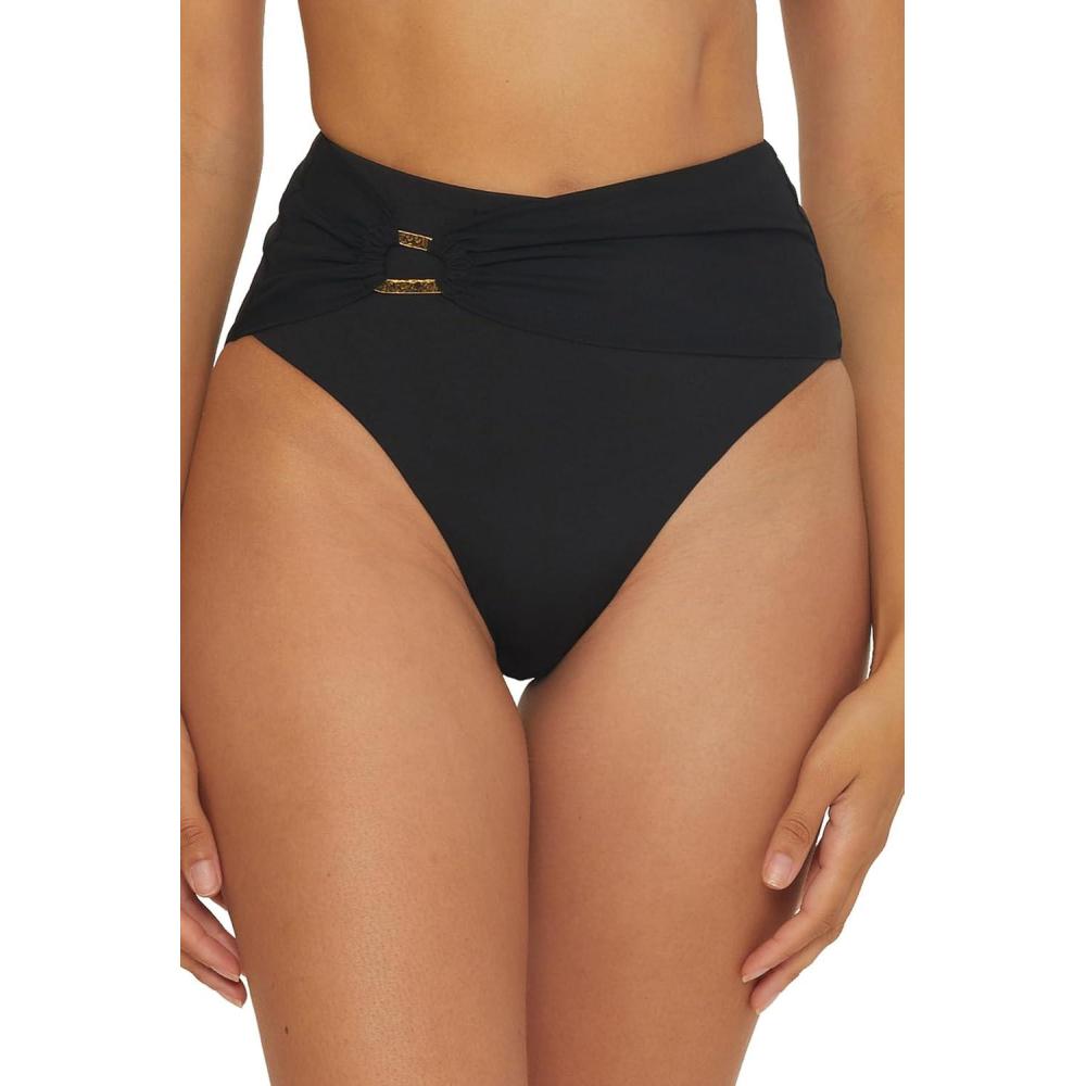 imageTrina Turk Womens Monaco High Waisted Bikini Bottom Cheeky Coverage Swimwear Separates for WomenBlack