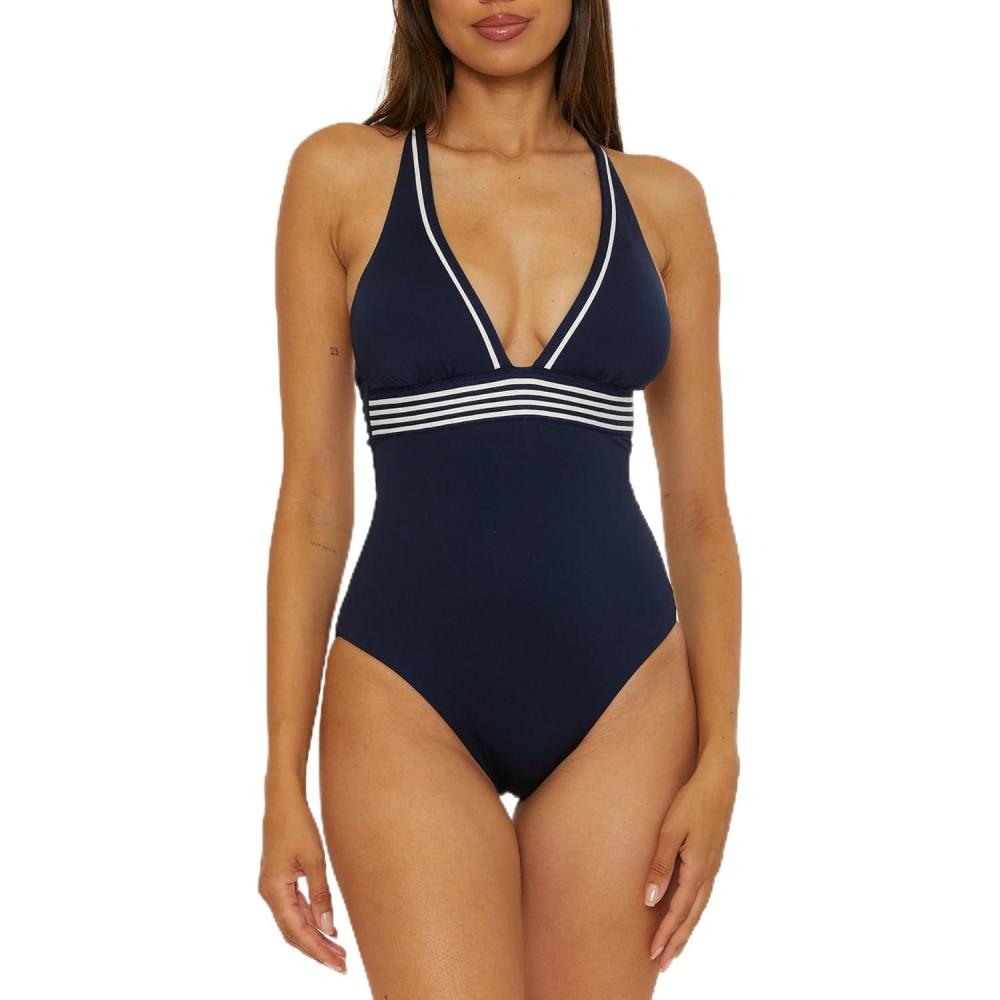 imageTrina Turk Womens Monaco One Piece Swimsuit Plunge Neck Bathing SuitsInk