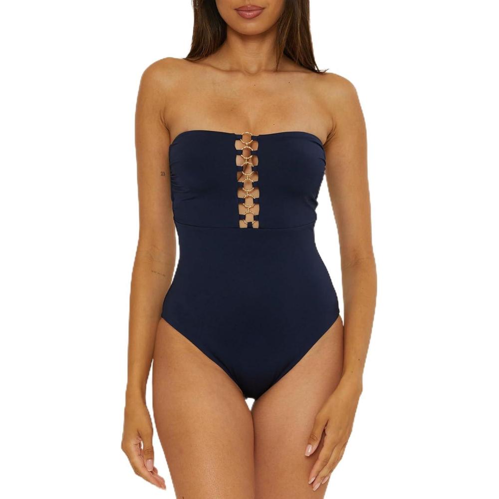 imageTrina Turk Womens Monaco Ring Bandeau One Piece Swimsuit Adjustable Bathing SuitsInk