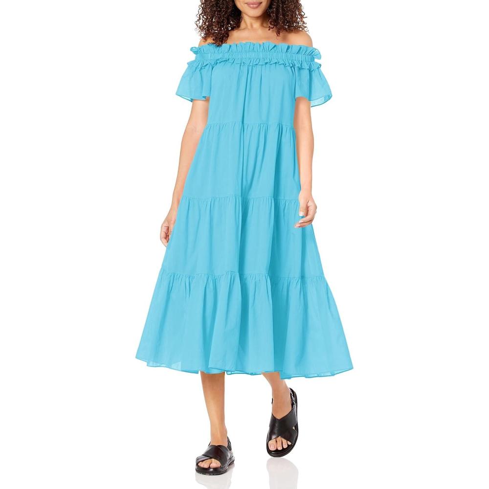 imageTrina Turk Womens Off The Shoulder Midi DressClearwater