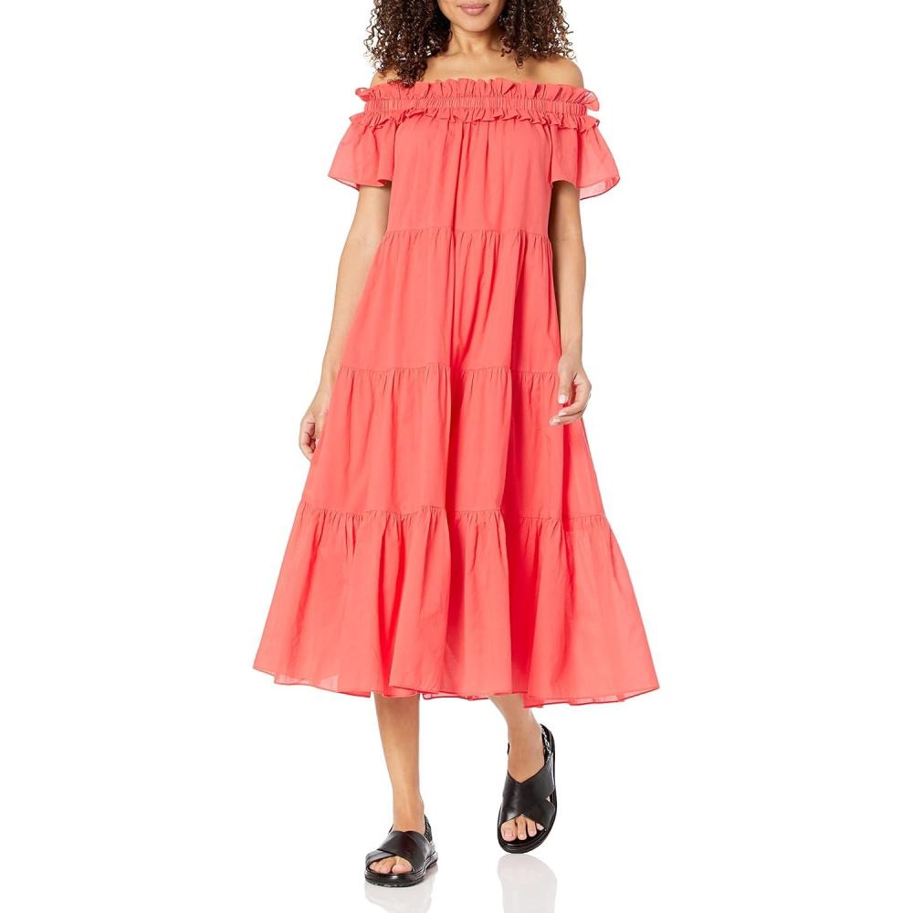 imageTrina Turk Womens Off The Shoulder Midi DressSlushie