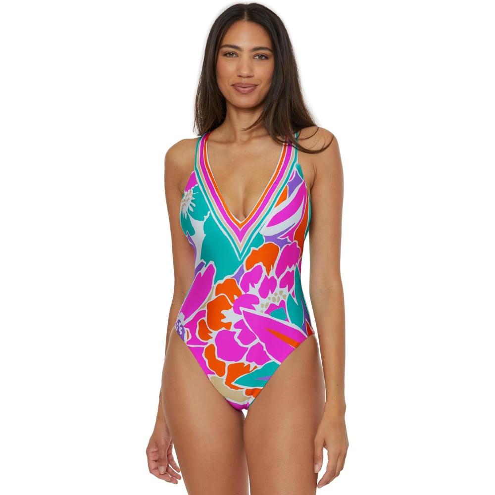 imageTrina Turk Womens Plunge One Piece Swimsuit Bathing Suits for WomenAmalfi Multicolor