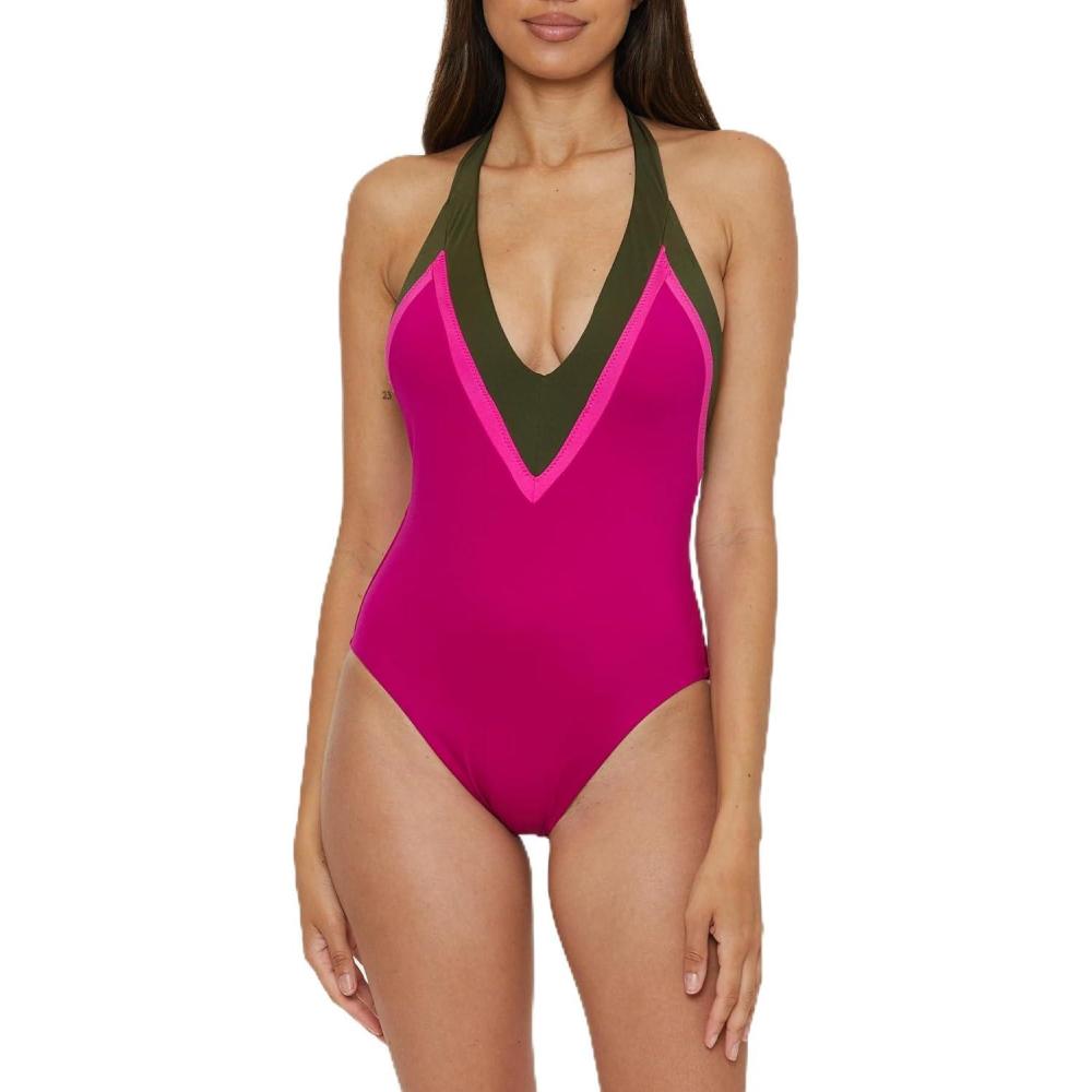 imageTrina Turk Womens Plunge One Piece Swimsuit Bathing Suits for WomenColorblock Multicolor