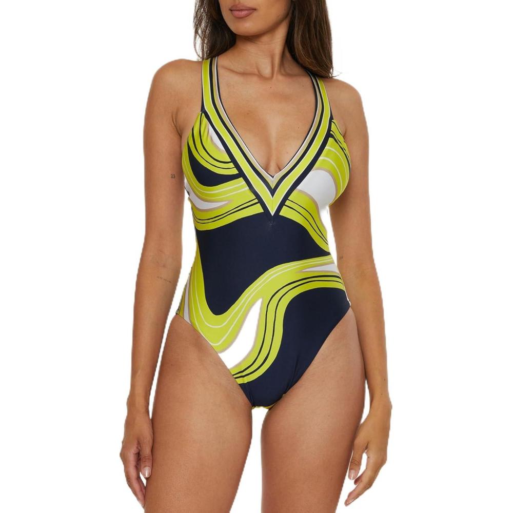 imageTrina Turk Womens Plunge One Piece Swimsuit Bathing Suits for WomenSerena Multicolor