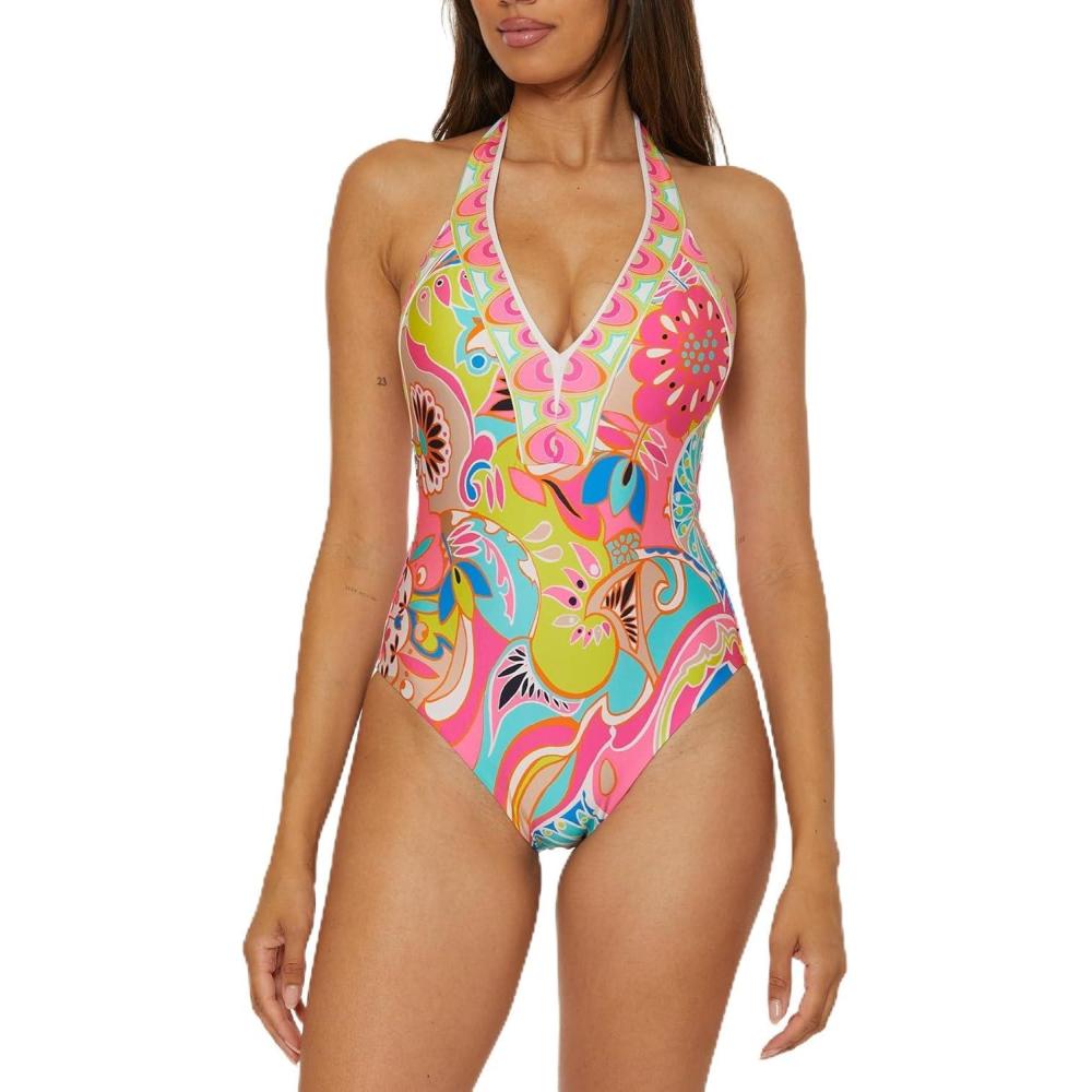imageTrina Turk Womens Plunge One Piece Swimsuit Bathing Suits for WomenVenus Multicolor