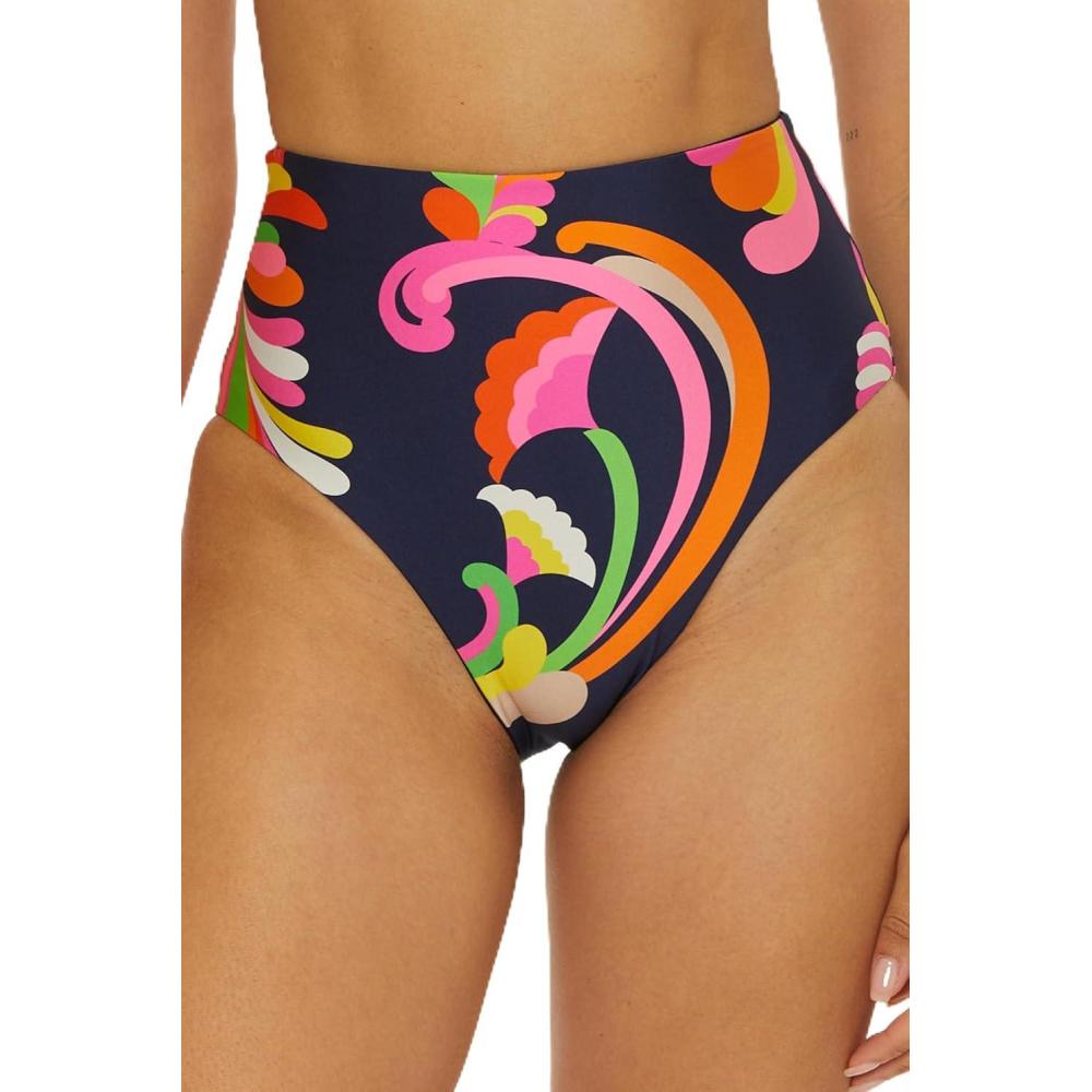 imageTrina Turk Womens Poolside High Waisted Bikini Bottom Floral Print Cheeky Coverage Swimwear SeparatesMulticolor