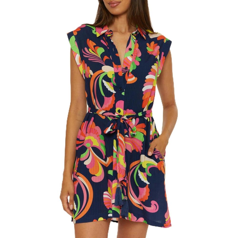 imageTrina Turk Womens Poolside Shirt Dress Casual Floral Print Beach Cover Ups for WomenMulticolor