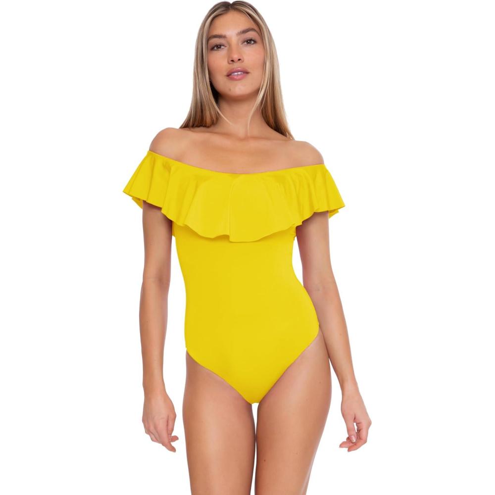imageTrina Turk Womens Ruffle One Piece Swimsuit Off Shoulder Bathing Suits for WomenMonaco Desert Sun