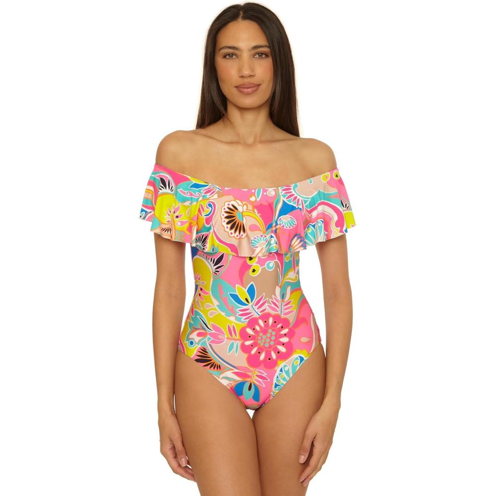 imageTrina Turk Womens Ruffle One Piece Swimsuit Off Shoulder Bathing Suits for WomenMonaco Venus