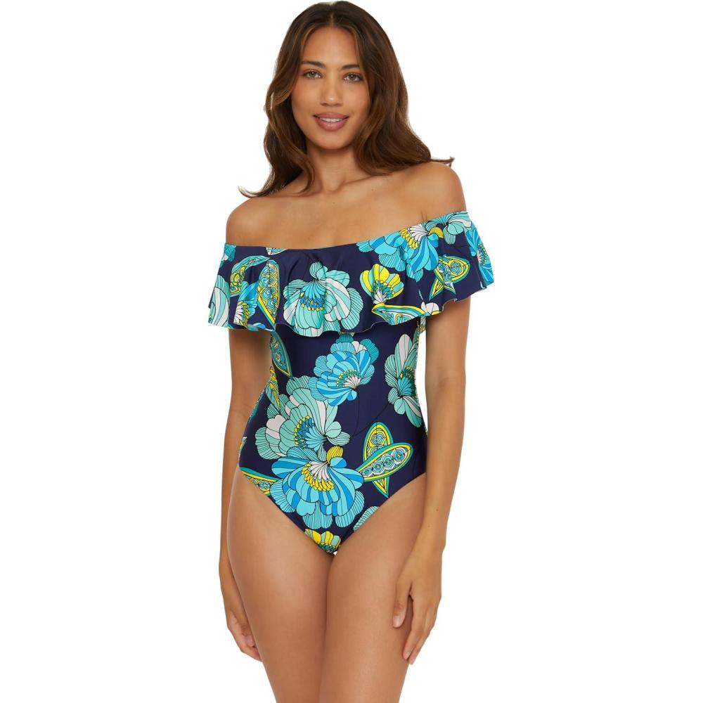 imageTrina Turk Womens Ruffle One Piece Swimsuit Off Shoulder Bathing Suits for WomenPiroutte Multicolor