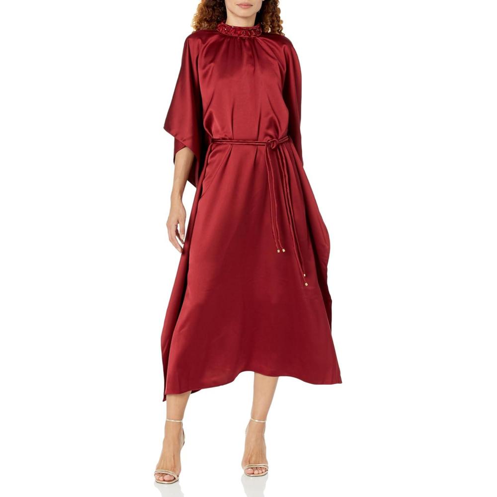 imageTrina Turk Womens Satin Caftan with Embellished NeckRuqa Red