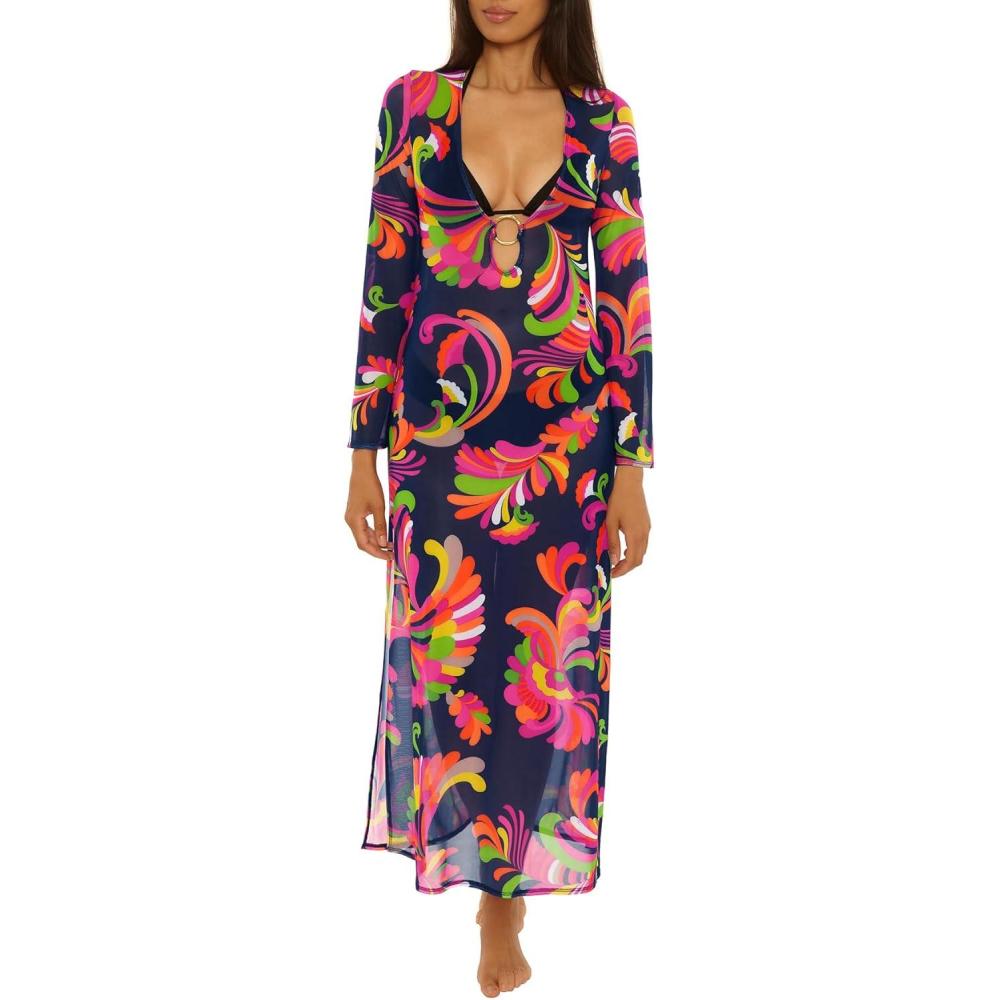 imageTrina Turk womens Fontaine Mesh Maxi Ring Dress Vneck Casual Beach Cover Ups for WomenPoolside Swirl