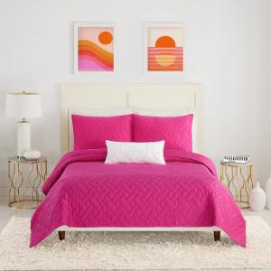 TRINA TURK Dream Weaver 100% Cotton Quilted Coverlet Set – Lightweight Breathable All Season Bedding Set, King, Pink(Pink)