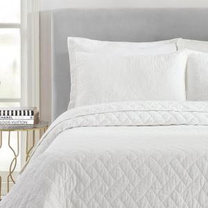 TRINA TURK Dream Weaver 100% Cotton Quilted Coverlet Set – Lightweight Breathable All Season Bedding Set, King, Pink(White)