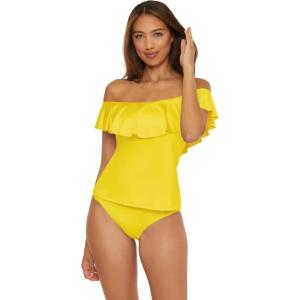 Trina Turk Ruffle Tankini, Off Shoulder, Swimsuit Tops for Women(Monaco (Desert Sun))