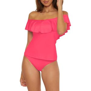 Trina Turk Ruffle Tankini, Off Shoulder, Swimsuit Tops for Women(Monaco (Geranium))