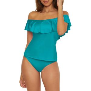 Trina Turk Ruffle Tankini, Off Shoulder, Swimsuit Tops for Women(Monaco (Marine))