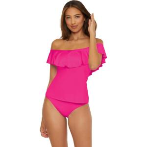 Trina Turk Ruffle Tankini, Off Shoulder, Swimsuit Tops for Women(Monaco (Pink Parade))