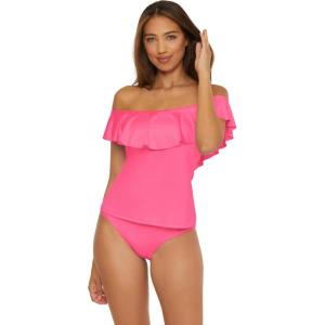 Trina Turk Ruffle Tankini, Off Shoulder, Swimsuit Tops for Women(Monaco (Point Pink))