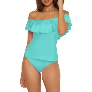 Trina Turk Ruffle Tankini, Off Shoulder, Swimsuit Tops for Women(Monaco (Sky))