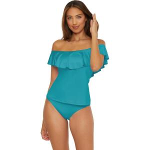 Trina Turk Ruffle Tankini, Off Shoulder, Swimsuit Tops for Women(Monaco (Turkana Teal))