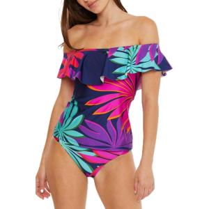 Trina Turk Ruffle Tankini, Off Shoulder, Swimsuit Tops for Women(Wailea (Multicolor))