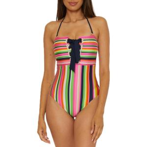 Trina Turk Women’s Anniversary Stripe Bandeau One Piece Swimsuit, Adjustable, Bathing Suits(Multicolor)