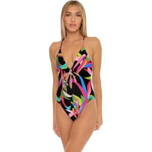 Trina Turk Women’s Birds of Paradise Cut-Out One Piece Swimsuit, Floral Print, V Neck, Bathing Suits(Multicolor (A))