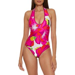 Trina Turk Womens Bloom Reversible One Piece Swimsuit, Plunge Neck, Bathing Suits for Women(Multicolor)