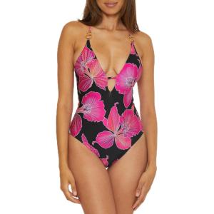 Trina Turk Women’s Fleury One Piece Swimsuit, Plunge Neck, Floral Print, Adjustable, Tie Back, Bathing Suits(Multicolor)